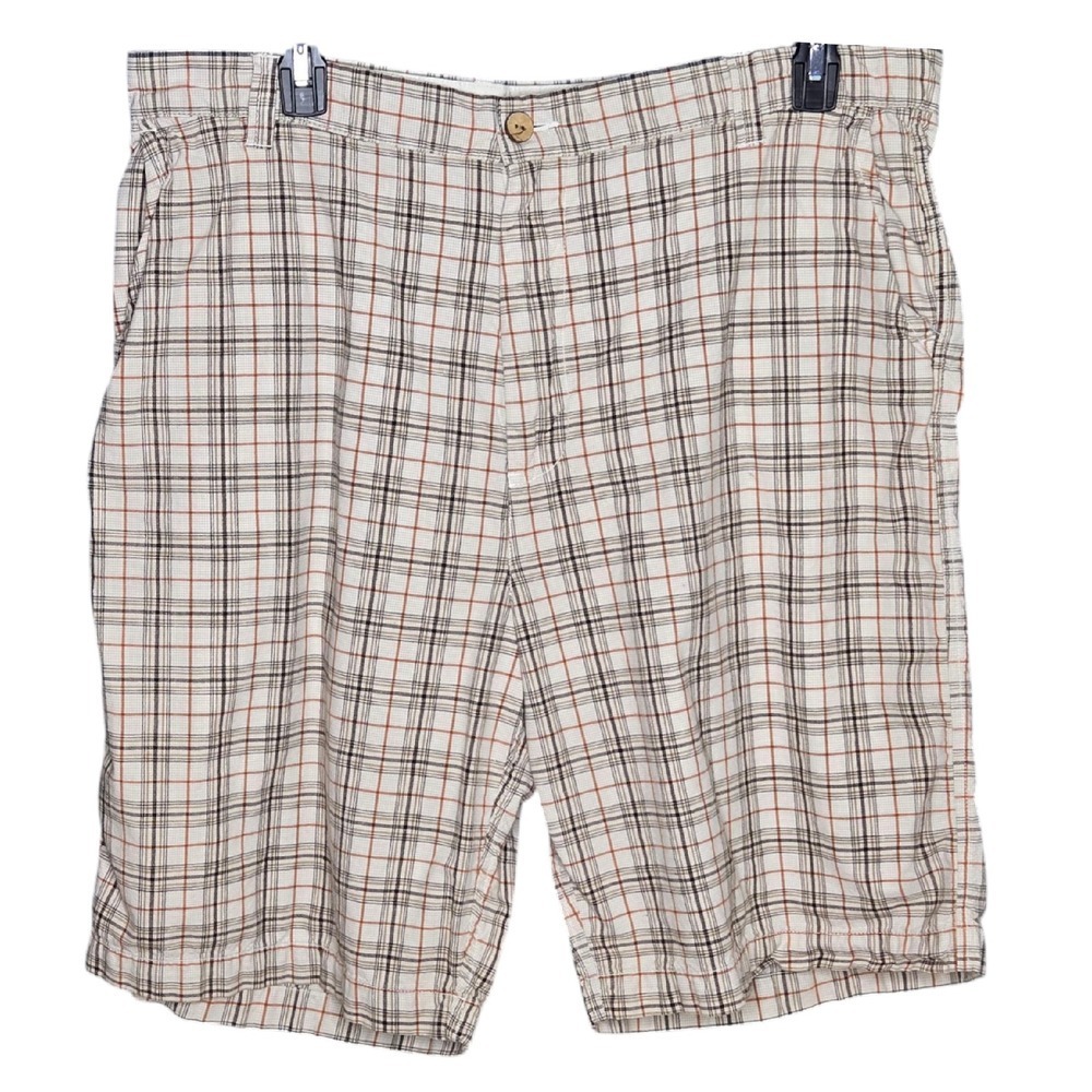 Urban Pipeline Urban Up Shorts Mens 40 Beige Brown Plaid Cotton Casual Chino